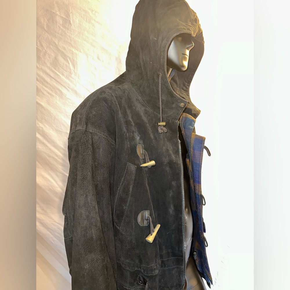 Black suede hooded coat
